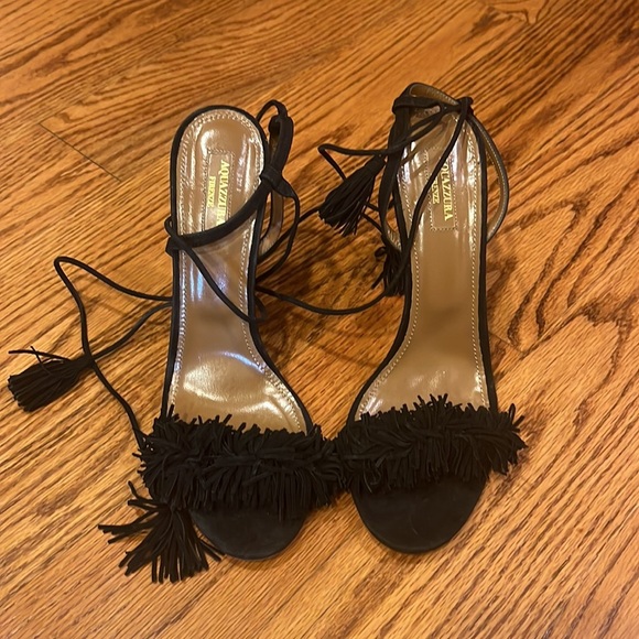Aquazzura Woman’s Black Fringe Heels Size 40.5 - Picture 2 of 6